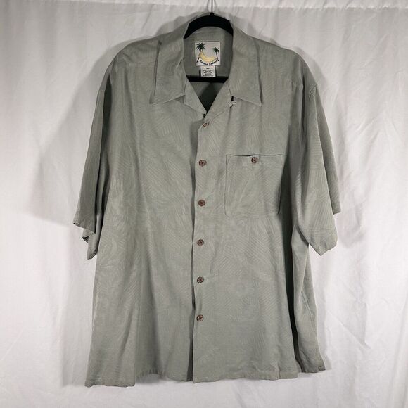 Banana Cabana Silk Hawaiian Shirt Men's XXL Green Floral Button Up Short Sleeve - Picture 1 of 10